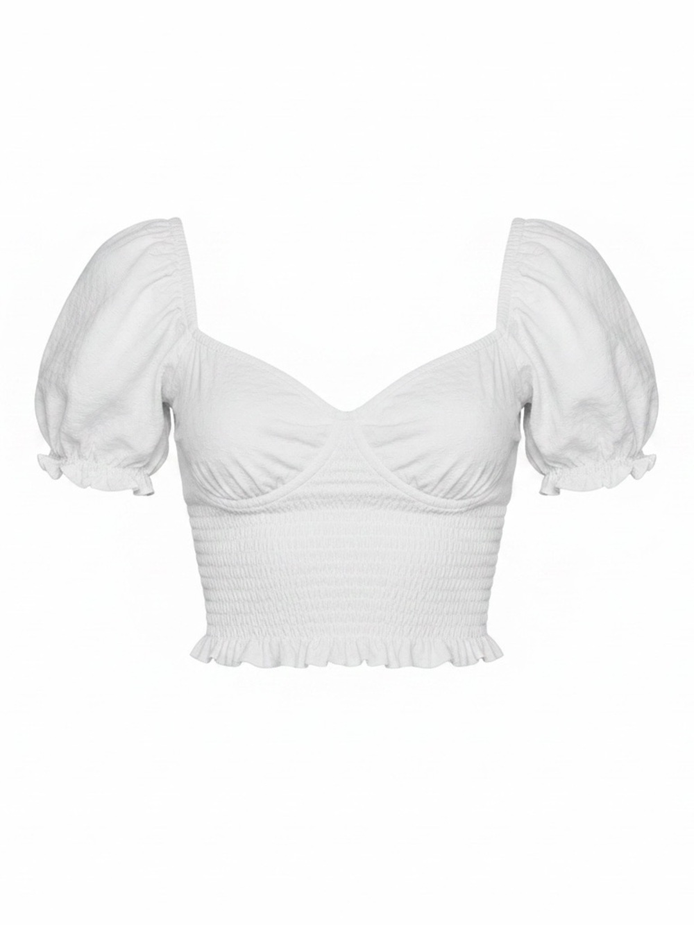 Billabong White Smocked Puff-Sleeve Crop Top